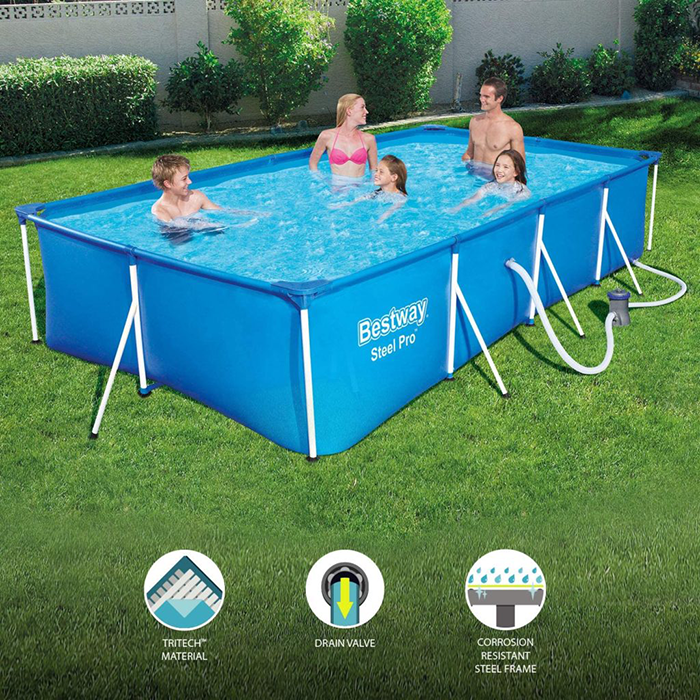 Bestway 13ft Rectangular Above Ground Steel Pro Swimming Pool Set