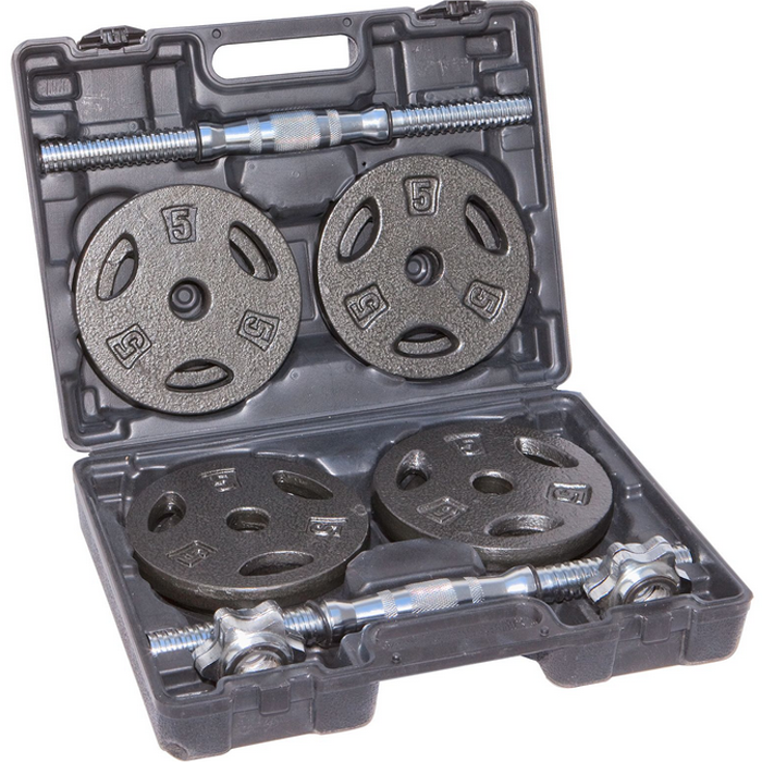 IronMan 40lb Cast Iron Adjustable Dumbbell Set with Carry Case