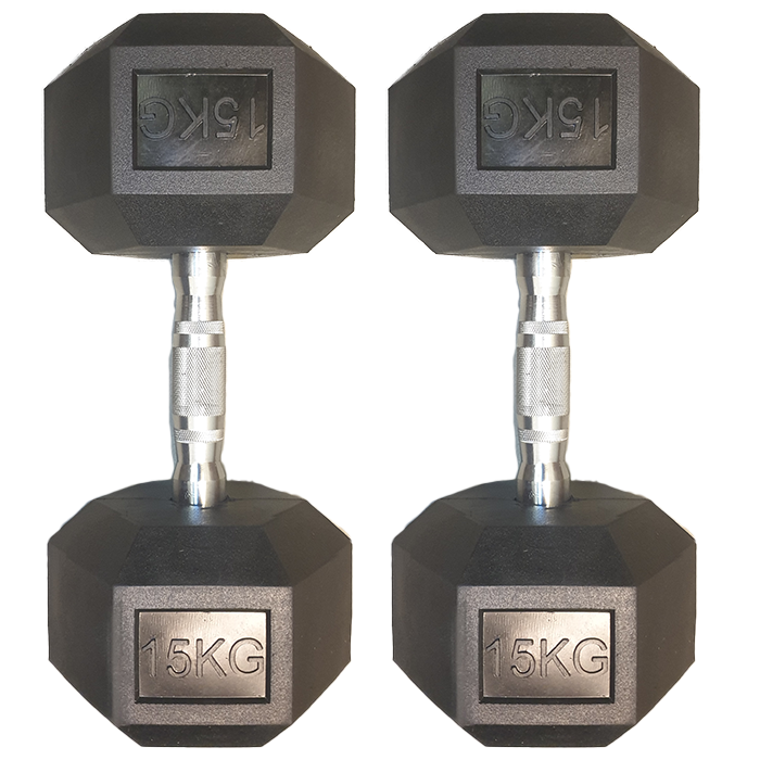 Ironman Rubber Coated Hex 15kg Dumbbell - Pair