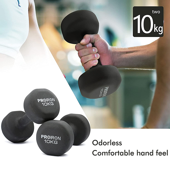 PROIRON Neoprene Coated 10kg Dumbbells