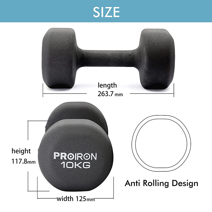 PROIRON Neoprene Coated 10kg Dumbbells