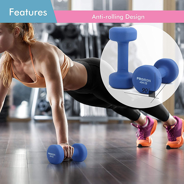 PROIRON Neoprene Coated 4kg Dumbbells