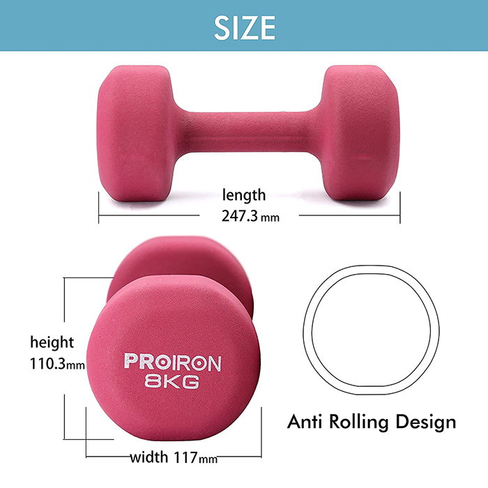 PROIRON Neoprene Coated 8kg Dumbbells