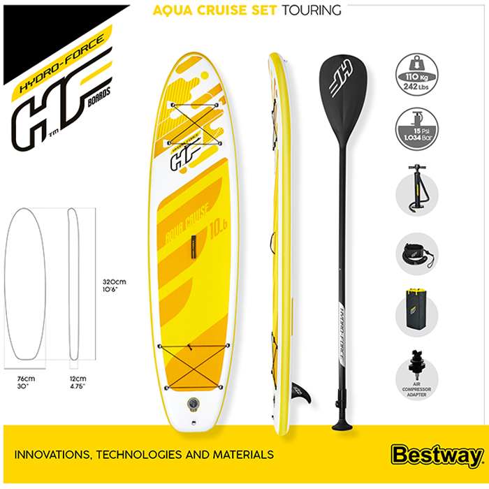 Bestway 10ft 6" Hydro-Force Aqua Cruise Inflatable Paddle Board SUP Set