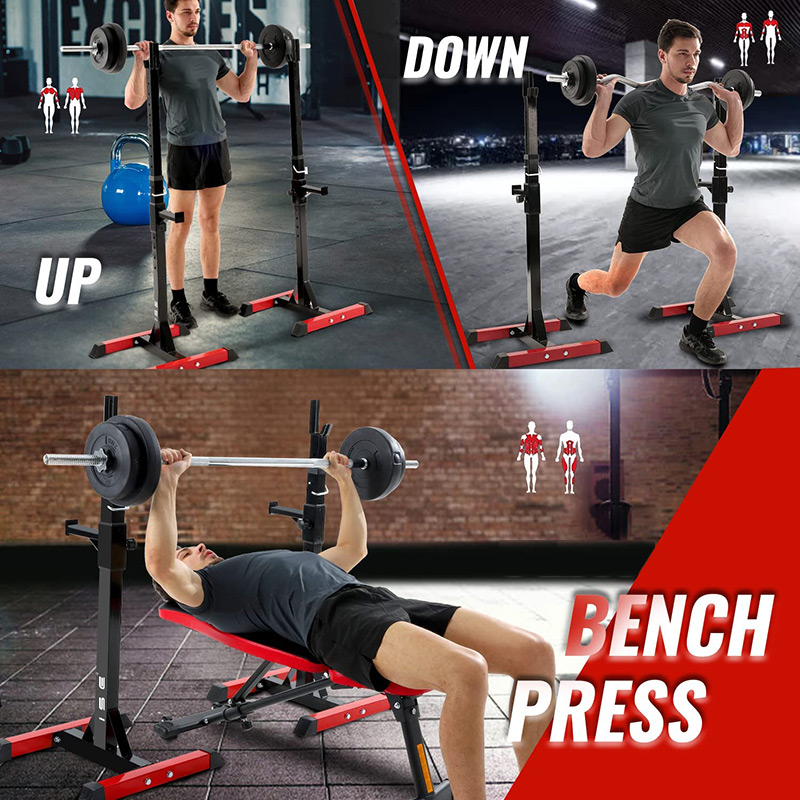 BodyTrain Adjustable Squat Rack Barbell Stands & Foldable Adjustable Weight Bench Package