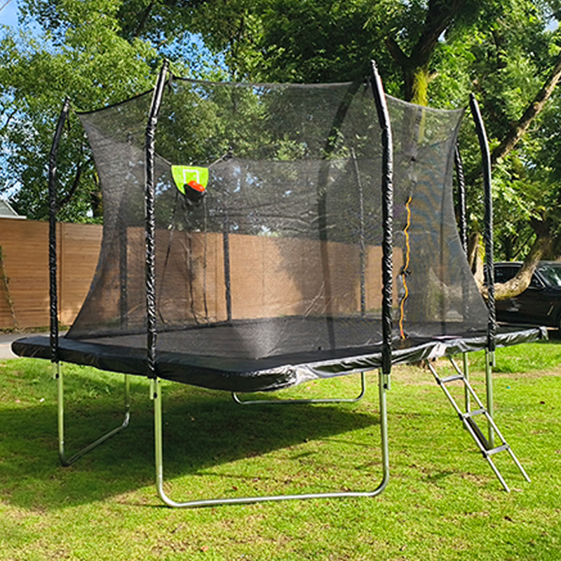 8x12ft Rectangular Trampoline with Safety Enclosure Black FREE Ladder & Basketball Game