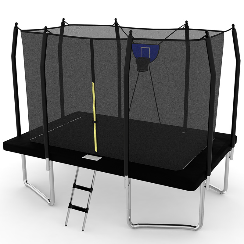 5x7ft Rectangular Trampoline with Safety Enclosure Black FREE Ladder & Basketball Game