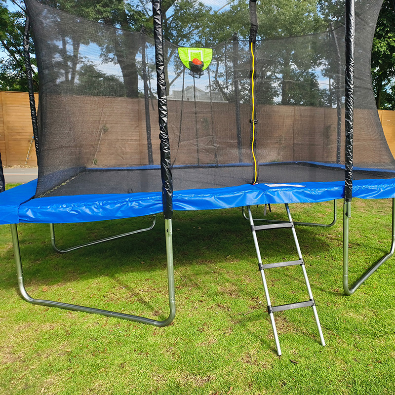 7x11ft Rectangular Trampoline with Safety Enclosure Blue FREE Ladder & Basketball Game
