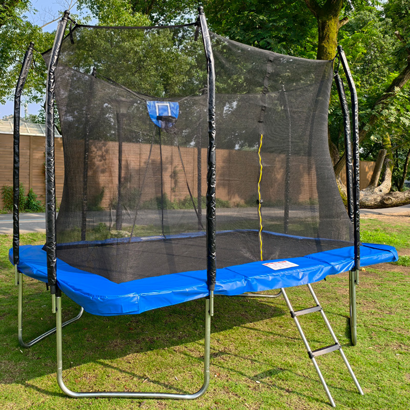 7x 9ft Rectangular Trampoline with Safety Enclosure Blue FREE Ladder & Basketball Game