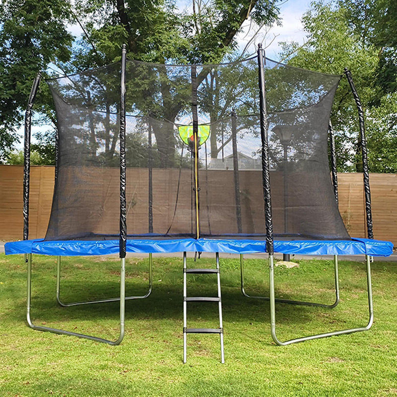 7x 9ft Rectangular Trampoline with Safety Enclosure Blue FREE Ladder & Basketball Game