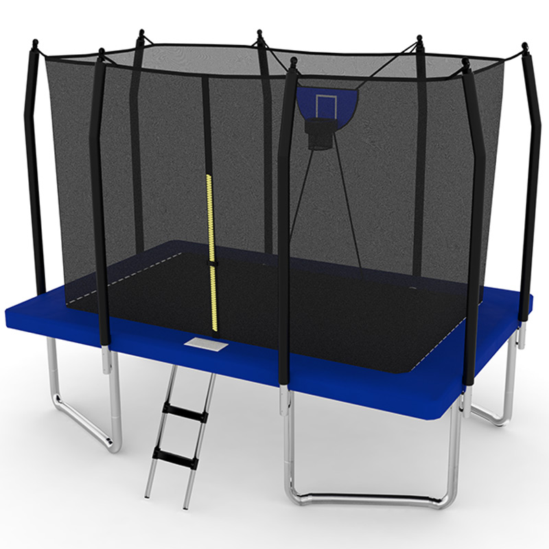 7x 9ft Rectangular Trampoline with Safety Enclosure Blue FREE Ladder & Basketball Game