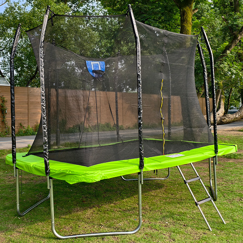 5x7ft Rectangular Trampoline with Safety Enclosure Green FREE Ladder & Basketball Game