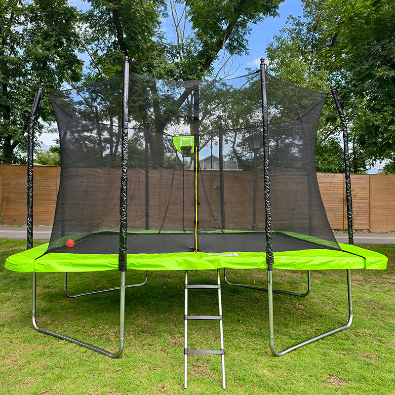 7x 9ft Rectangular Trampoline with Safety Enclosure Green FREE Ladder & Basketball Game