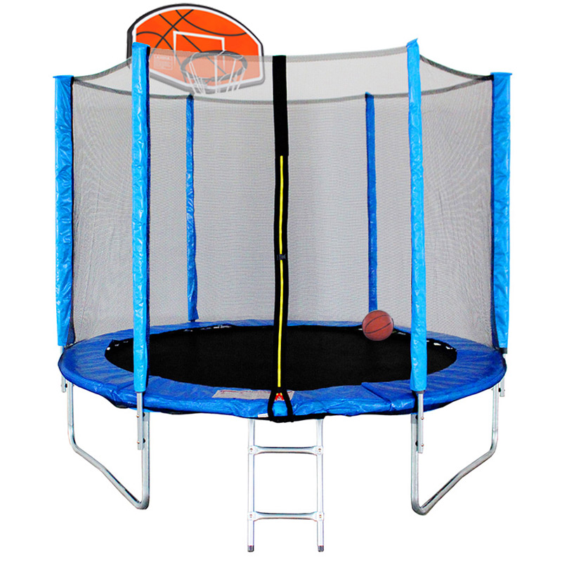 Neo 6ft Trampoline with Enclosure and Basketball Free Shoe Tidy & Ladder – Blue