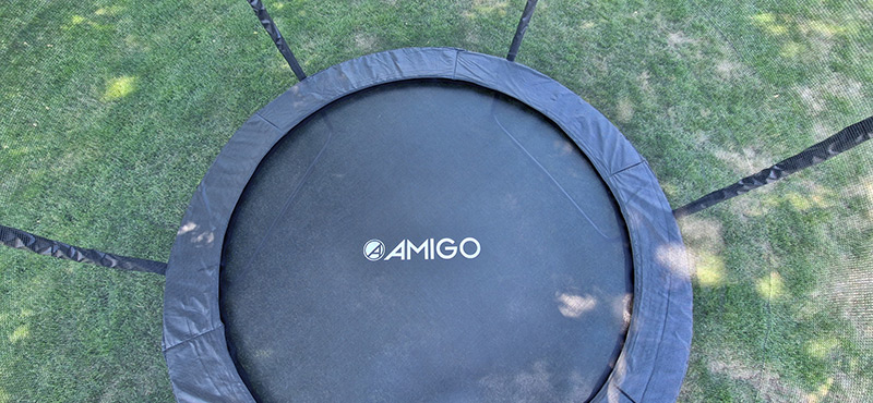 Amigo 8ft Trampoline with Enclosure and Basketball Free Shoe Tidy & Ladder – Blue