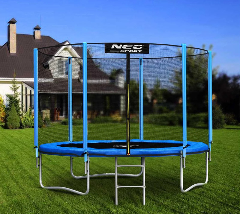 Neo 6ft Trampoline with Enclosure and Basketball Free Shoe Tidy & Ladder – Blue