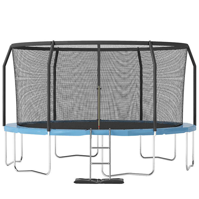 12ft Trampoline with Safety Enclosure Free Ladder Floor Mat & Socks – Black / Blue