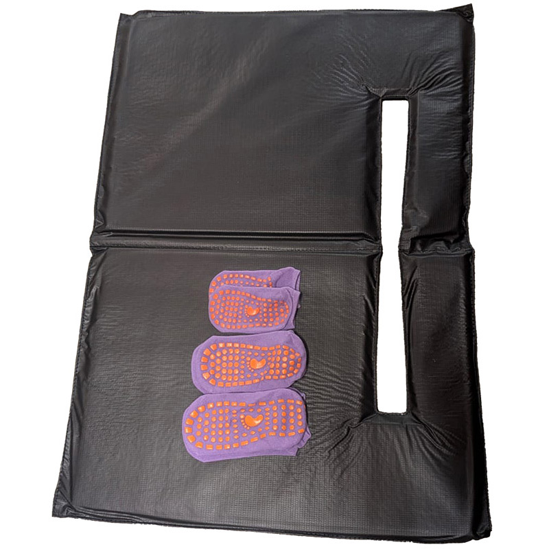 12ft Trampoline with Safety Enclosure Free Ladder Floor Mat & Socks – Black / Blue
