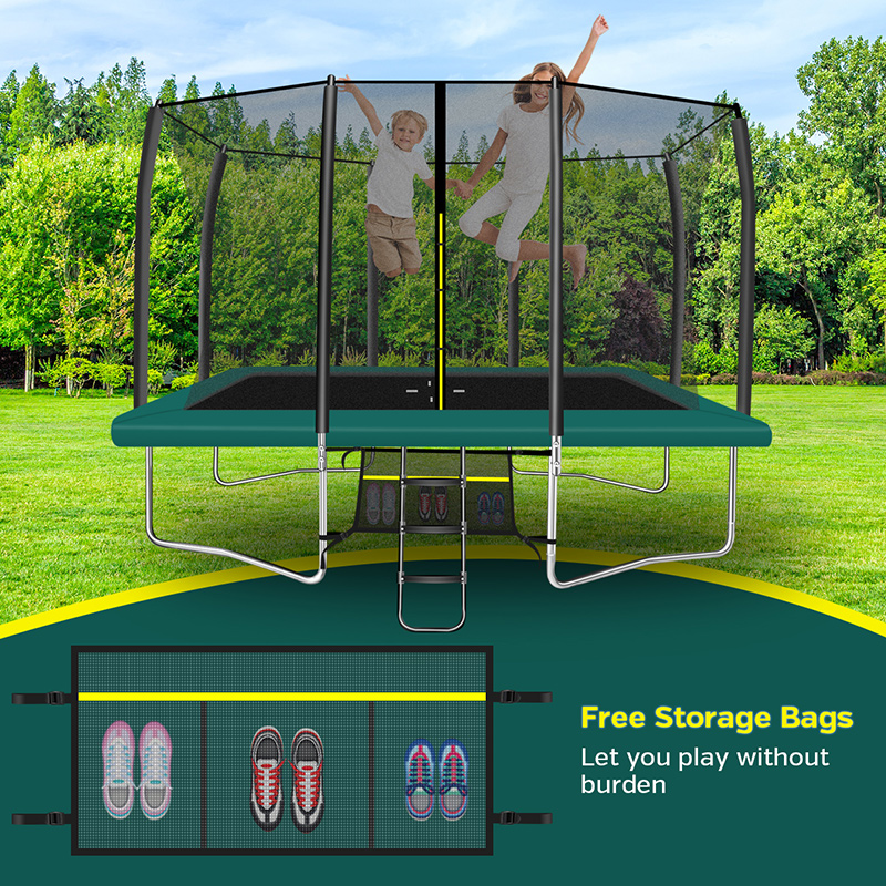 8x12ft Rectangular Trampoline with Safety Enclosure Green – Free Ladder & Shoe Tidy