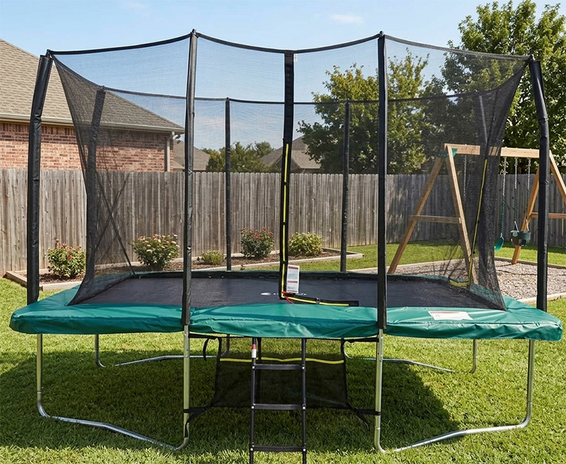 8x12ft Rectangular Trampoline with Safety Enclosure Green – Free Ladder & Shoe Tidy